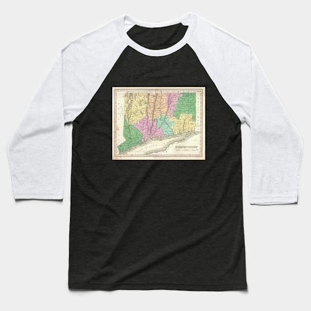 Vintage Map of Connecticut (1827) Baseball T-Shirt by Bravuramedia